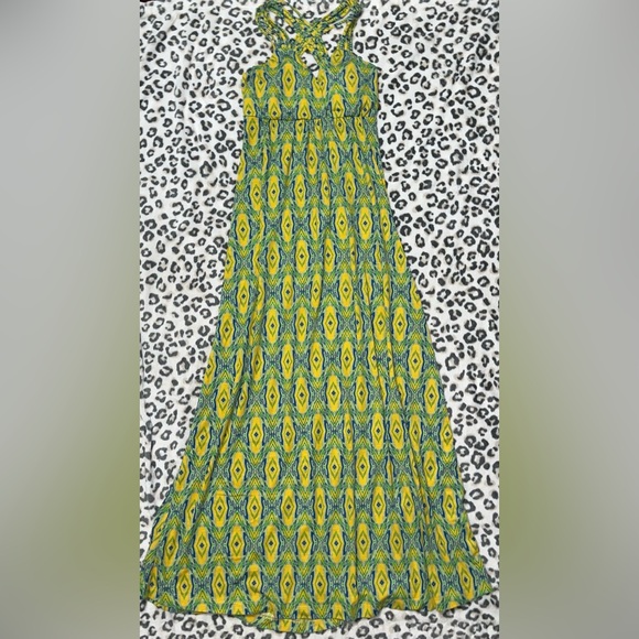 Pink Rose Dresses & Skirts - Vintage Pink Rose Vibrant Yellow and Green Maxi Dress